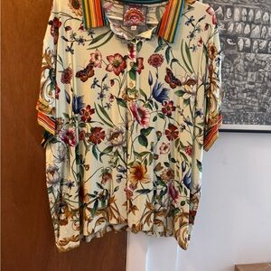 Johnny Was Floral Button Down Shirt with Multicolor Accents